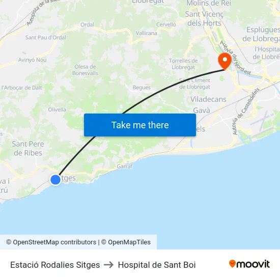 Estació Rodalies Sitges to Hospital de Sant Boi map