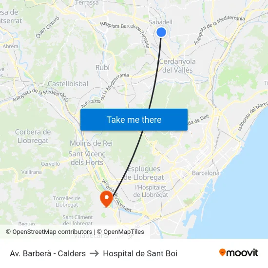 Av. Barberà - Calders to Hospital de Sant Boi map