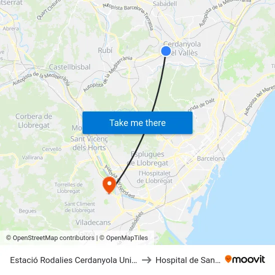Estació Rodalies Cerdanyola Universitat to Hospital de Sant Boi map