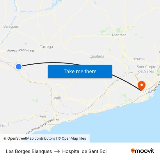 Les Borges Blanques to Hospital de Sant Boi map