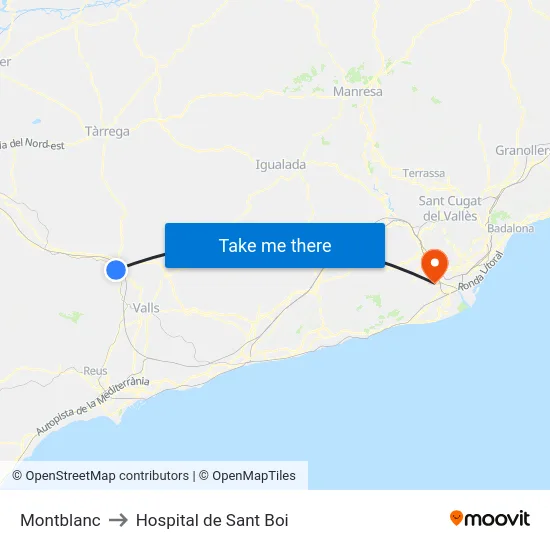 Montblanc to Hospital de Sant Boi map