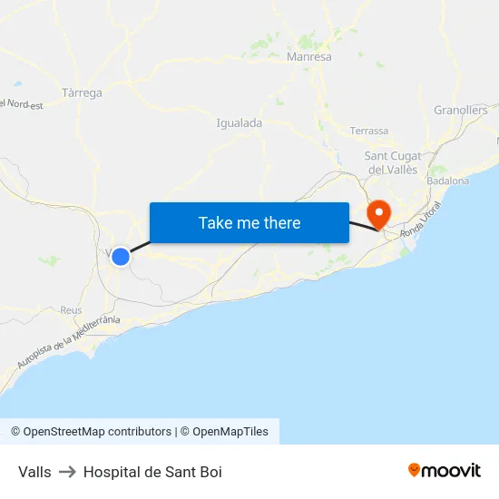 Valls to Hospital de Sant Boi map