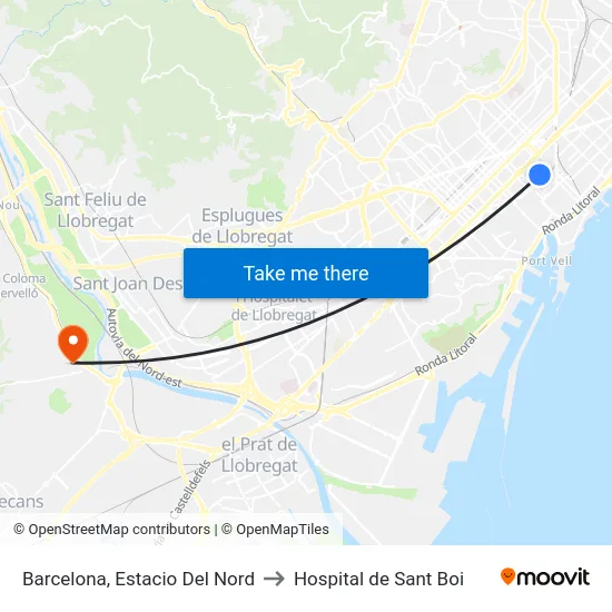 Barcelona, Estacio Del Nord to Hospital de Sant Boi map