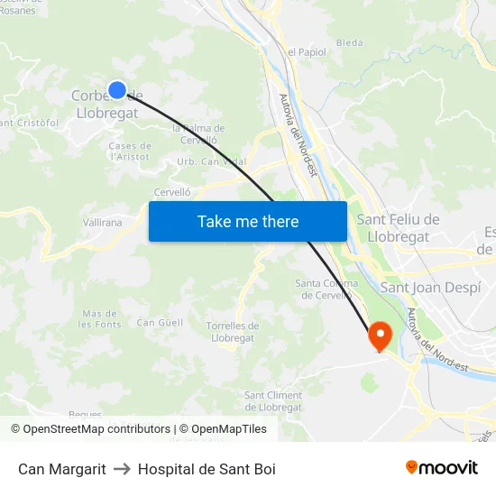 Can Margarit to Hospital de Sant Boi map
