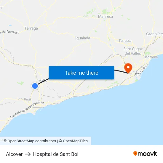 Alcover to Hospital de Sant Boi map