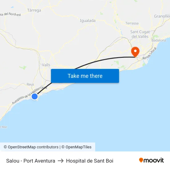 Salou - Port Aventura to Hospital de Sant Boi map