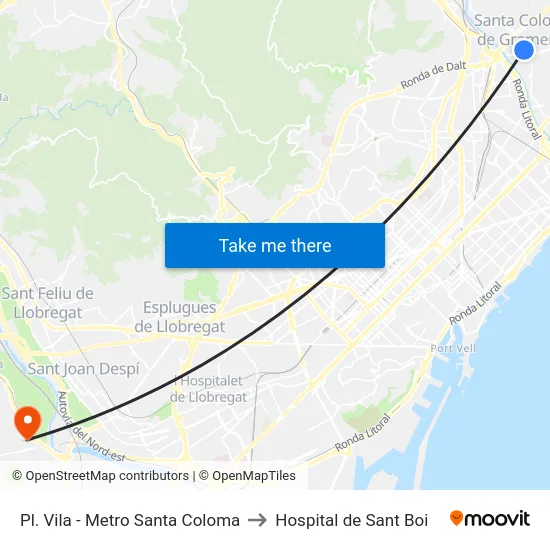 Pl. Vila - Metro Santa Coloma to Hospital de Sant Boi map
