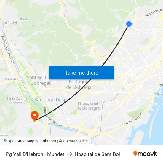 Pg Vall D'Hebron - Mundet to Hospital de Sant Boi map