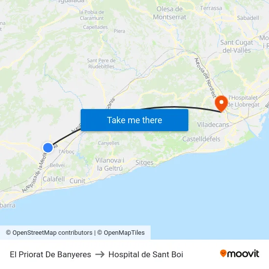 El Priorat De Banyeres to Hospital de Sant Boi map