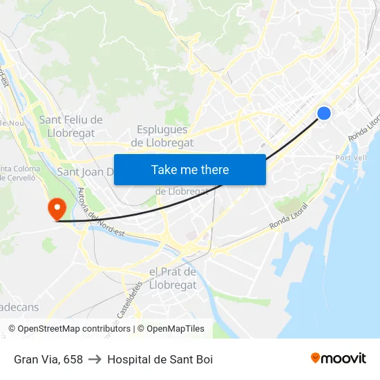 Gran Via, 658 to Hospital de Sant Boi map