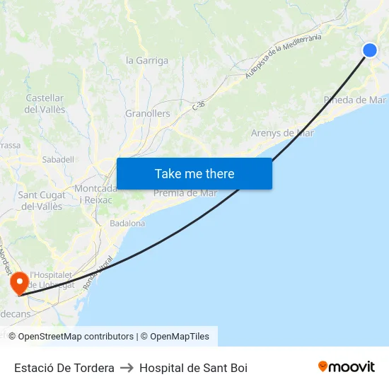 Estació De Tordera to Hospital de Sant Boi map