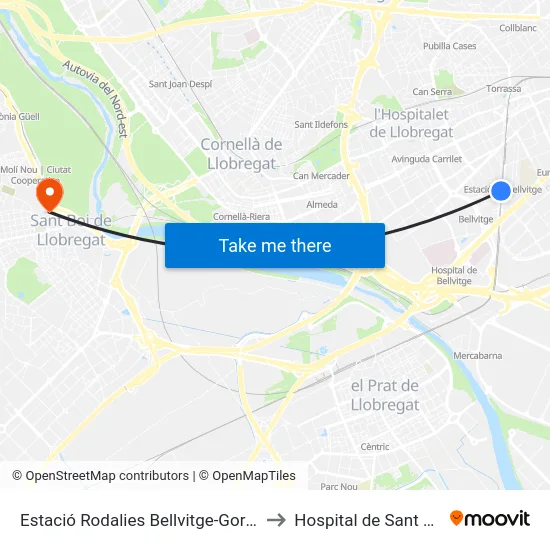 Estació Rodalies Bellvitge-Gornal to Hospital de Sant Boi map