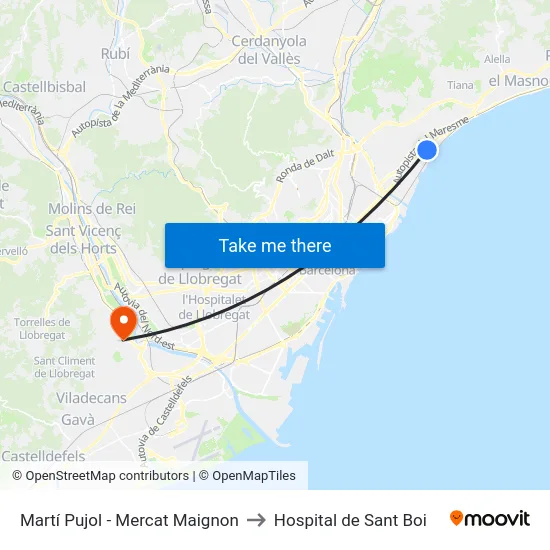 Martí Pujol - Mercat Maignon to Hospital de Sant Boi map