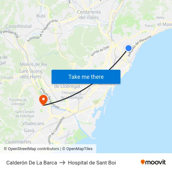 Calderón De La Barca to Hospital de Sant Boi map