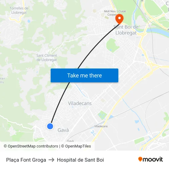 Plaça Font Groga to Hospital de Sant Boi map