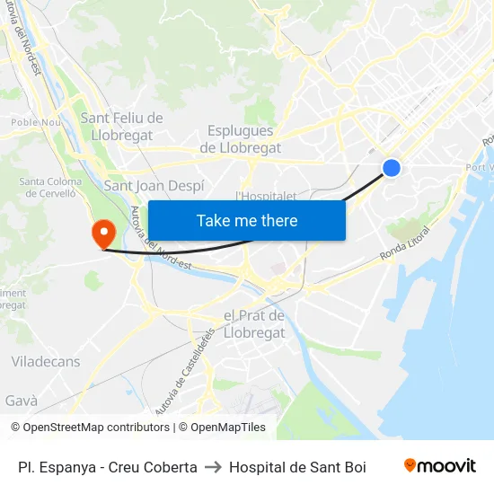Pl. Espanya - Creu Coberta to Hospital de Sant Boi map