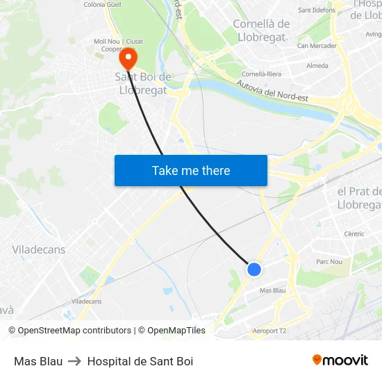 Mas Blau to Hospital de Sant Boi map