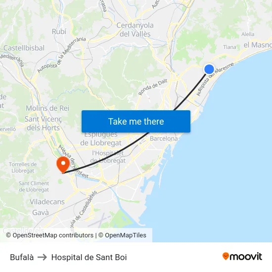 Bufalà to Hospital de Sant Boi map
