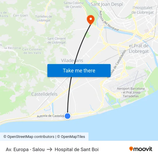 Av. Europa - Salou to Hospital de Sant Boi map