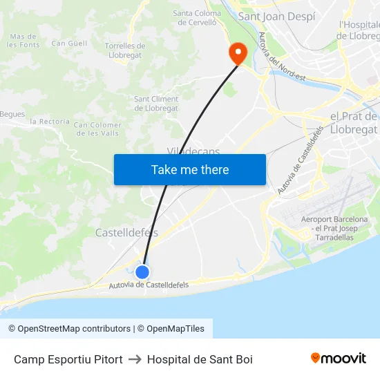 Camp Esportiu Pitort to Hospital de Sant Boi map