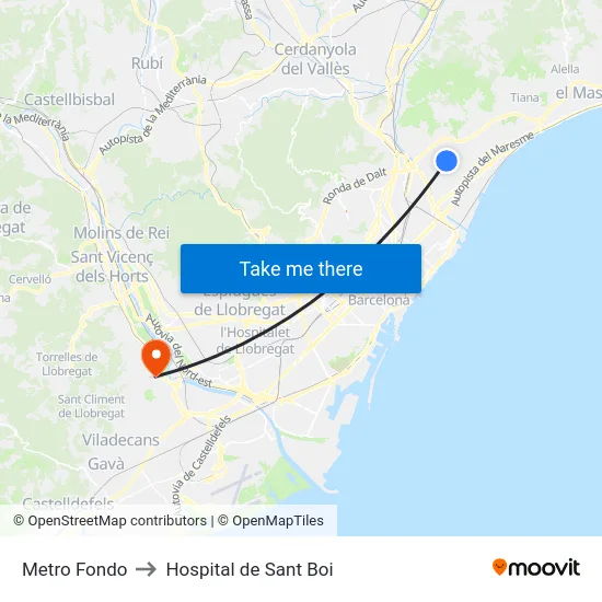 Metro Fondo to Hospital de Sant Boi map
