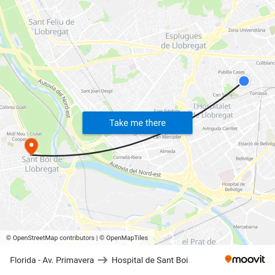 Florida - Av. Primavera to Hospital de Sant Boi map