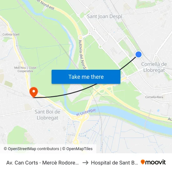 Av. Can Corts - Mercè Rodoreda to Hospital de Sant Boi map