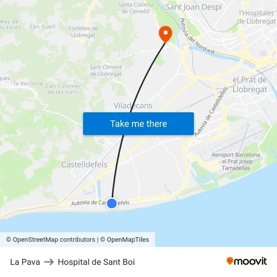 La Pava to Hospital de Sant Boi map