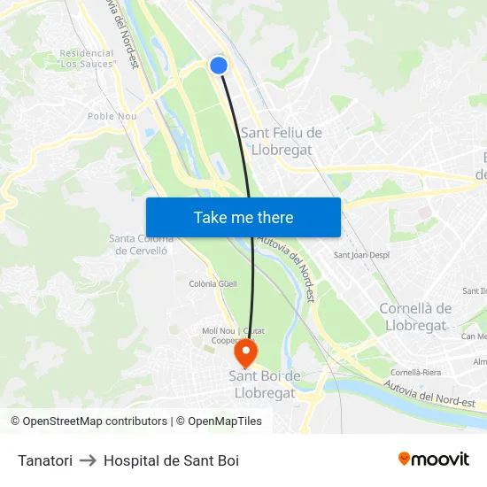 Tanatori to Hospital de Sant Boi map