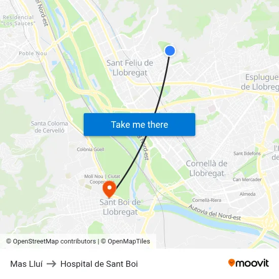 Mas Lluí to Hospital de Sant Boi map