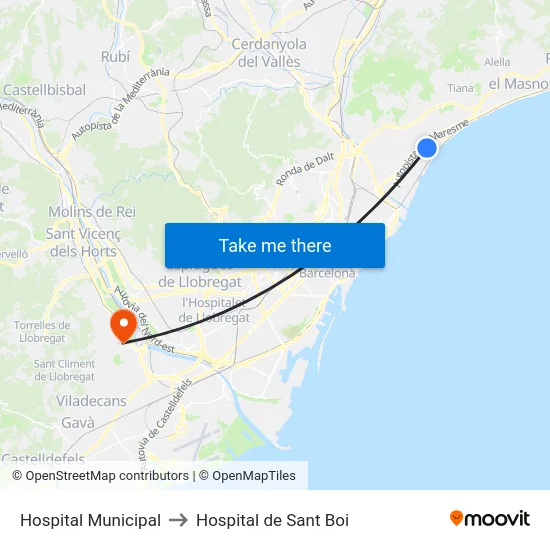 Hospital Municipal to Hospital de Sant Boi map