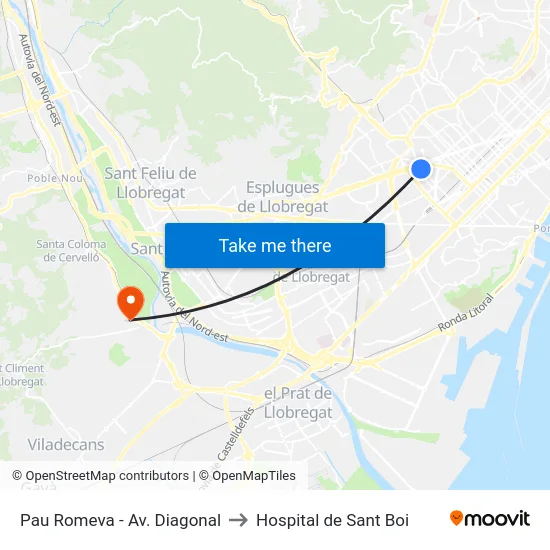 Pau Romeva - Av. Diagonal to Hospital de Sant Boi map