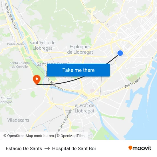 Estació De Sants to Hospital de Sant Boi map