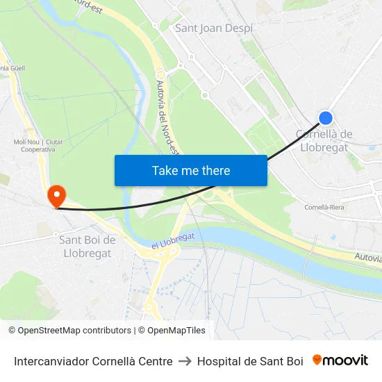 Intercanviador Cornellà Centre to Hospital de Sant Boi map
