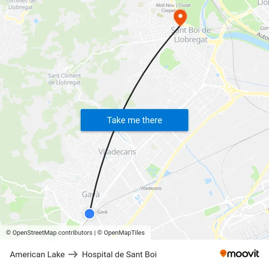 American Lake to Hospital de Sant Boi map