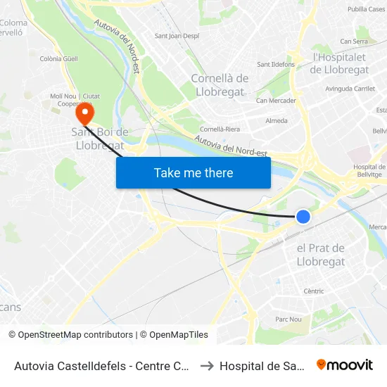 Autovia Castelldefels - Centre Comercial to Hospital de Sant Boi map