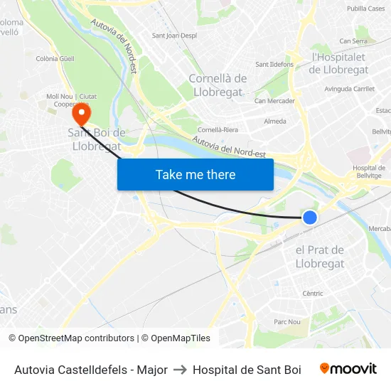 Autovia Castelldefels - Major to Hospital de Sant Boi map