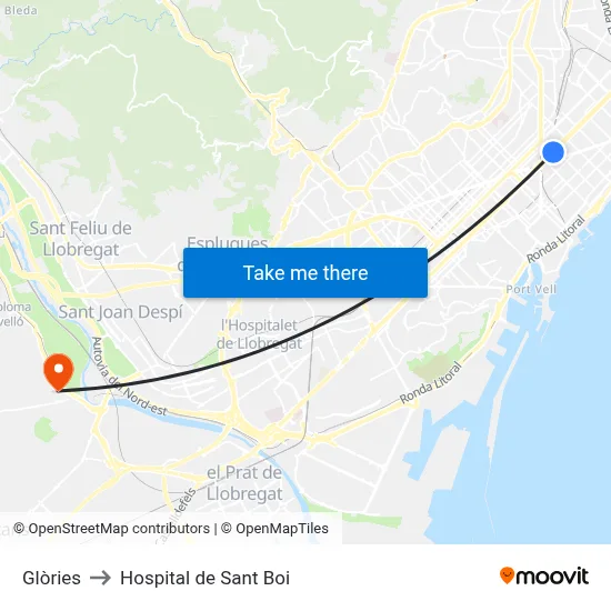 Glòries to Hospital de Sant Boi map