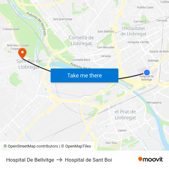 Hospital De Bellvitge to Hospital de Sant Boi map