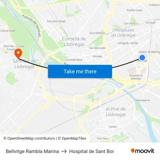 Bellvitge Rambla Marina to Hospital de Sant Boi map