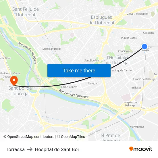Torrassa to Hospital de Sant Boi map