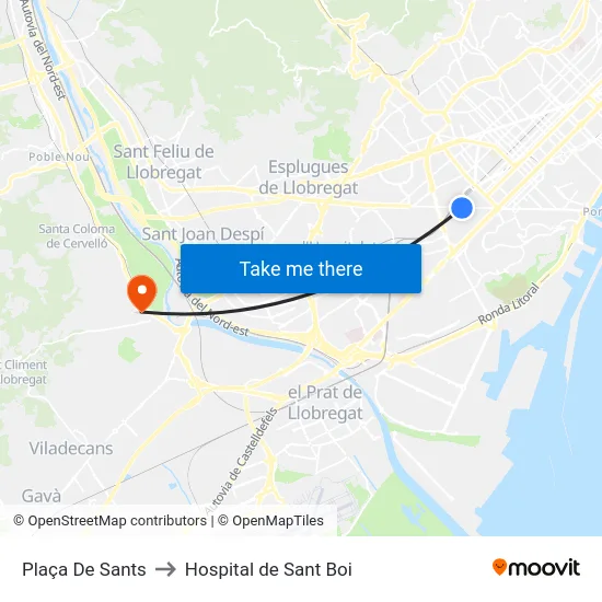 Plaça De Sants to Hospital de Sant Boi map