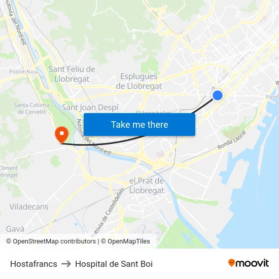 Hostafrancs to Hospital de Sant Boi map