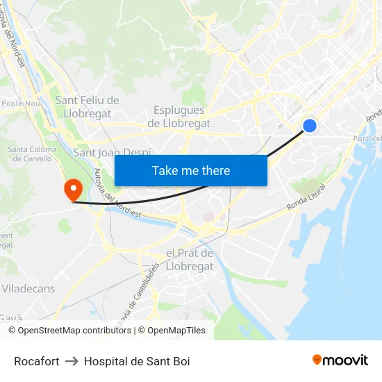 Rocafort to Hospital de Sant Boi map