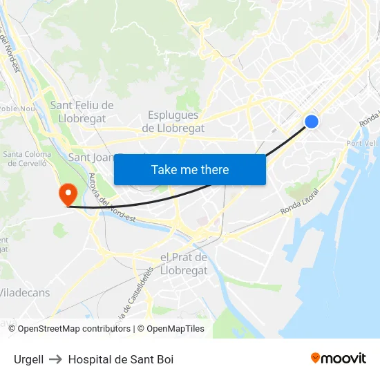 Urgell to Hospital de Sant Boi map