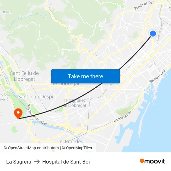 La Sagrera to Hospital de Sant Boi map