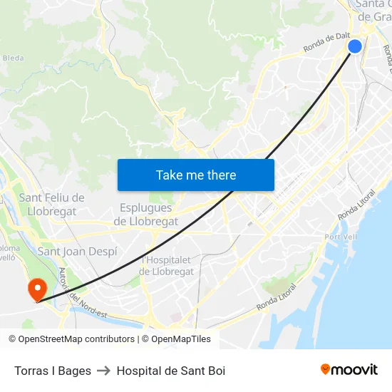 Torras I Bages to Hospital de Sant Boi map