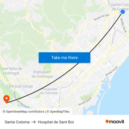 Santa Coloma to Hospital de Sant Boi map