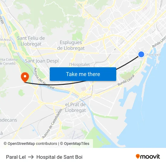 Paral·Lel to Hospital de Sant Boi map