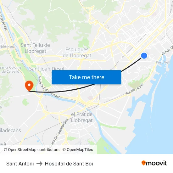 Sant Antoni to Hospital de Sant Boi map